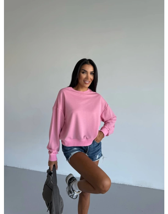 2 iplik bisiklet yaka sweat pembe f2339