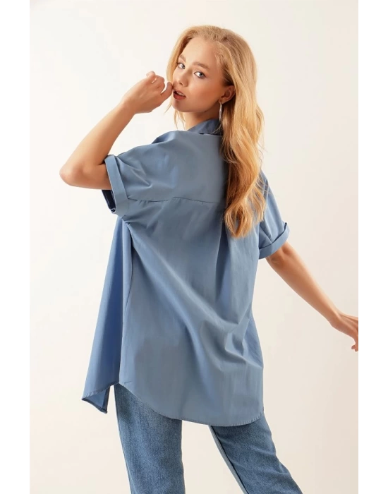 20120 Oversize Kısa Kollu Gömlek - İndigo