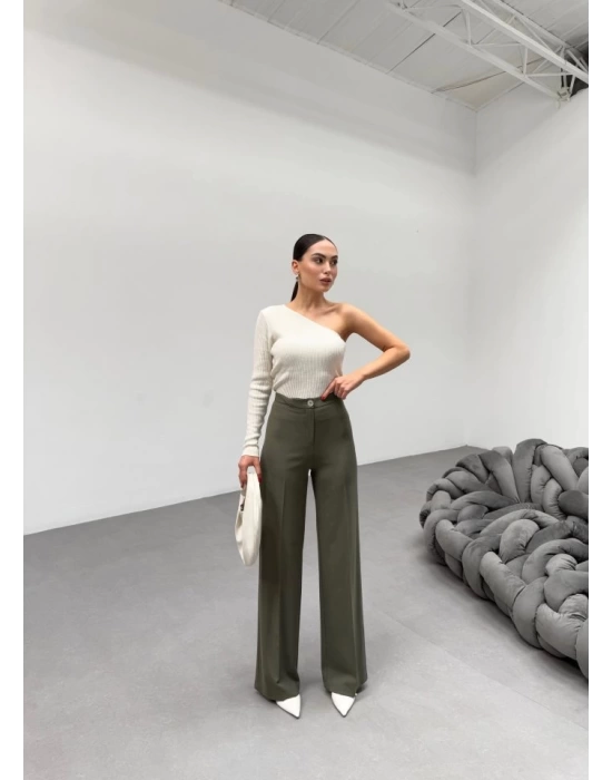 230 Gr Poly Viscose Lycra Metal Düğme Palazzo Pantolon