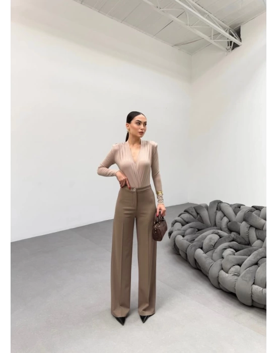 230 Gr Poly Viscose Lycra Metal Düğme Palazzo Pantolon