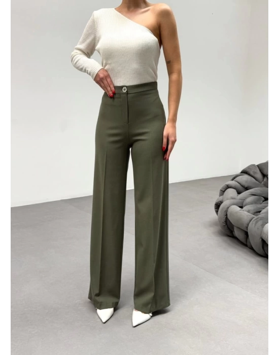 230 Gr Poly Viscose Lycra Metal Düğme Palazzo Pantolon