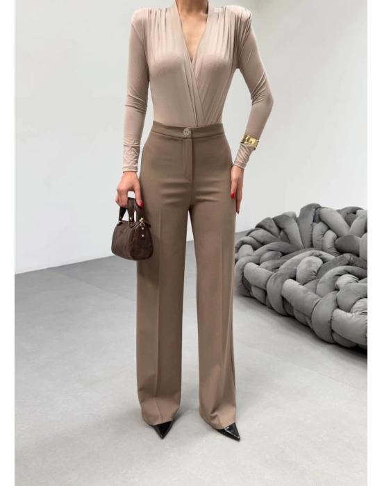230 Gr Poly Viscose Lycra Metal Düğme Palazzo Pantolon
