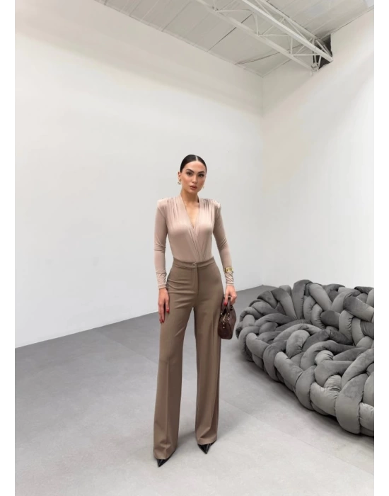 230 Gr Poly Viscose Lycra Metal Düğme Palazzo Pantolon