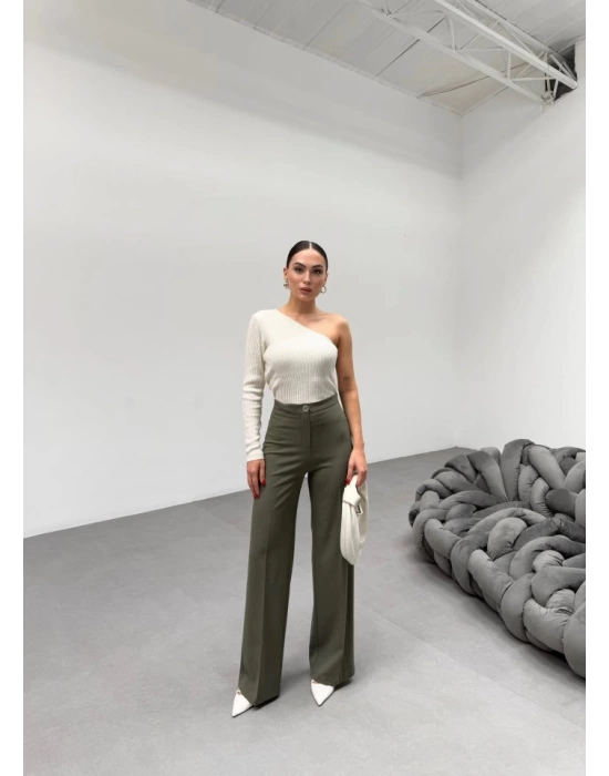 230 Gr Poly Viscose Lycra Metal Düğme Palazzo Pantolon