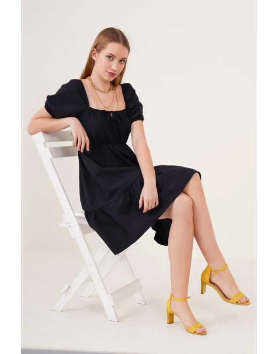 2351 Kloş Poplin Elbise - Siyah