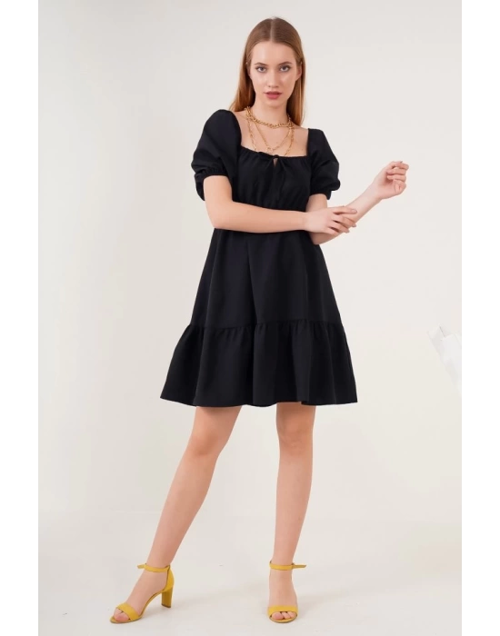 2351 Kloş Poplin Elbise - Siyah