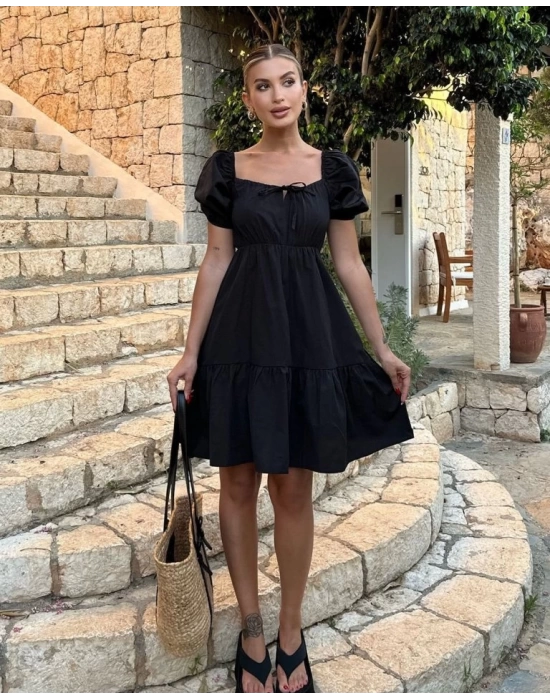 2351 Kloş Poplin Elbise - Siyah