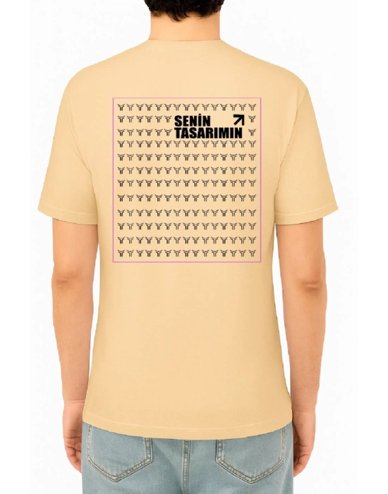 24/1 Düz Ön Arka Sizin Tasarımınız Oversize T-shirt - Bej