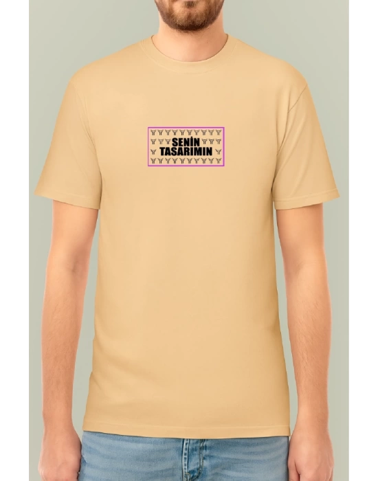 24/1 Düz Ön Arka Sizin Tasarımınız Oversize T-shirt - Bej