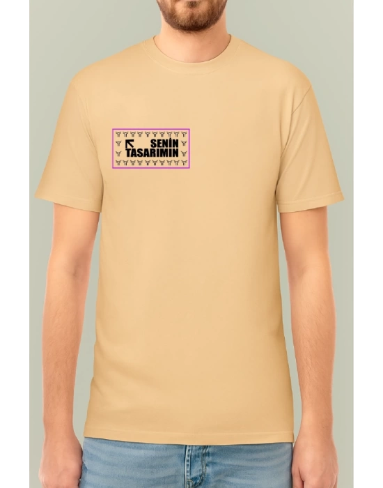 24/1 Düz Ön Arka Sizin Tasarımınız Oversize T-shirt - Bej