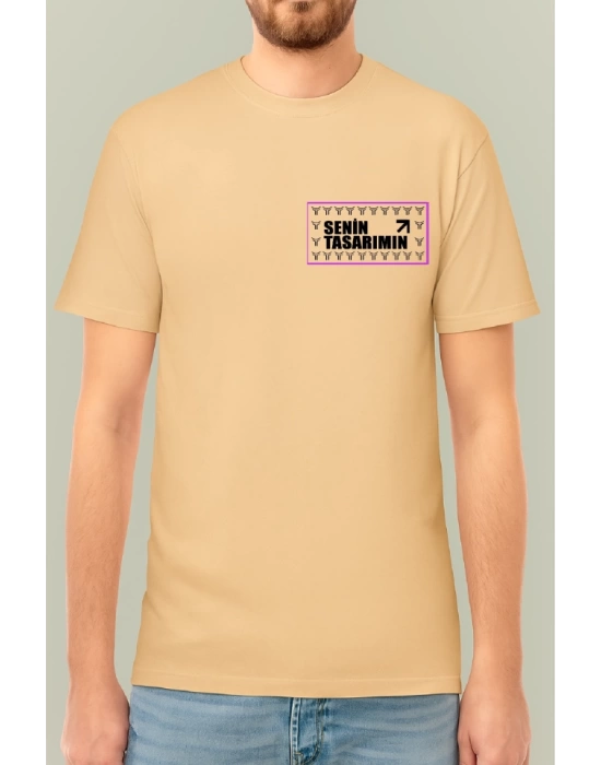 24/1 Düz Ön Arka Sizin Tasarımınız Oversize T-shirt - Bej