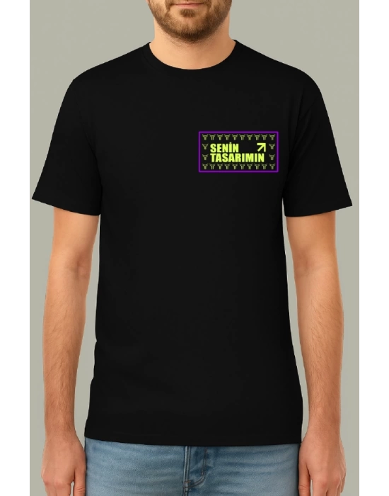 24/1 Düz Ön Arka Sizin Tasarımınız Oversize T-shirt - Siyah