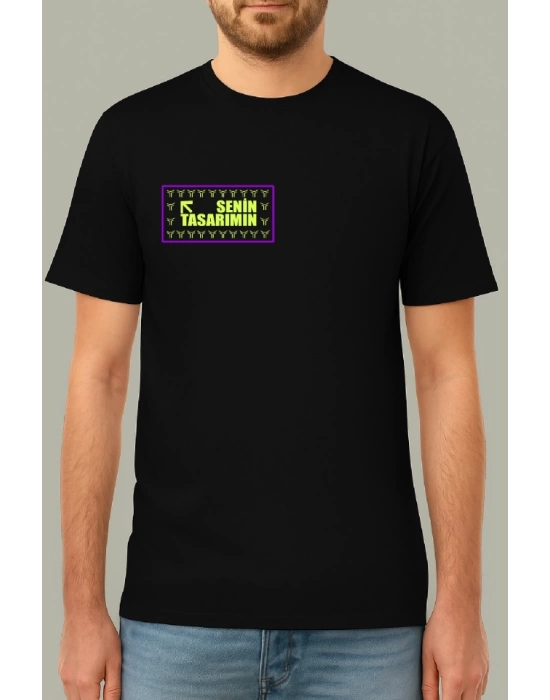 24/1 Düz Ön Arka Sizin Tasarımınız Oversize T-shirt - Siyah