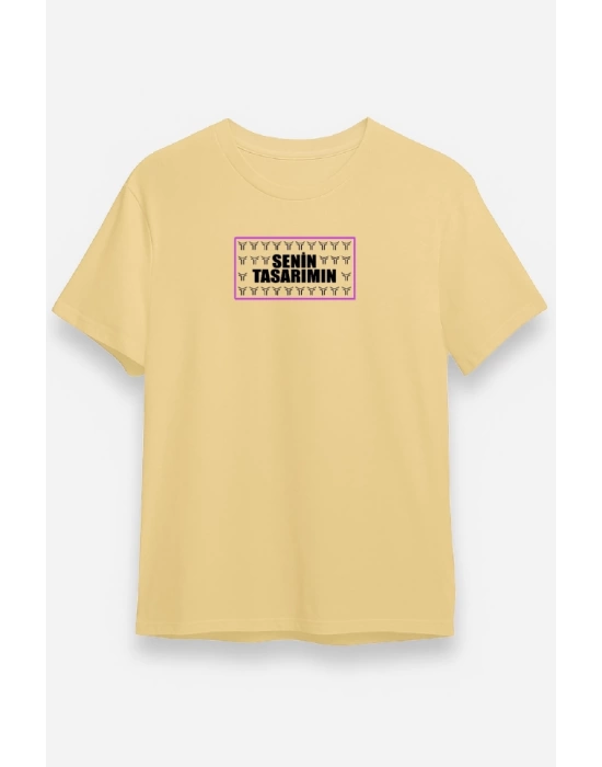 24/1 Düz Ön Sizin Tasarımınız Oversize T-shirt - Bej