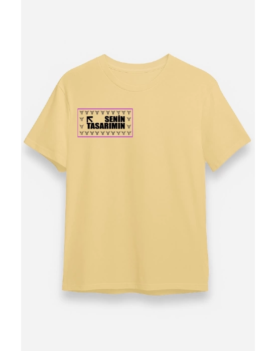 24/1 Düz Ön Sizin Tasarımınız Oversize T-shirt - Bej