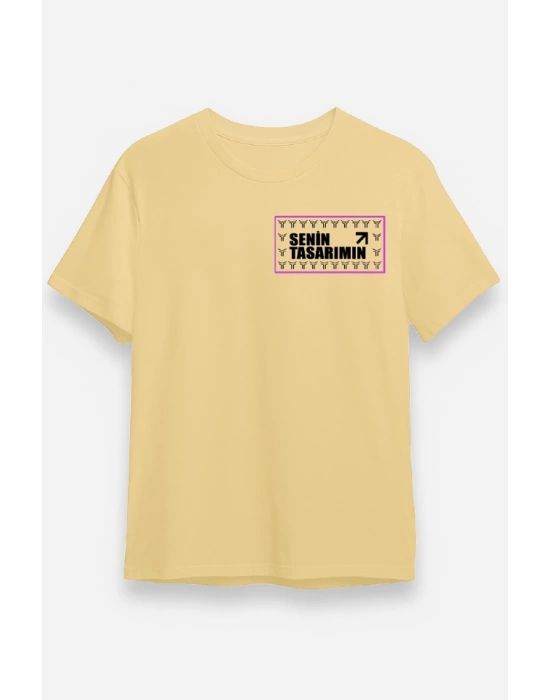 24/1 Düz Ön Sizin Tasarımınız Oversize T-shirt - Bej