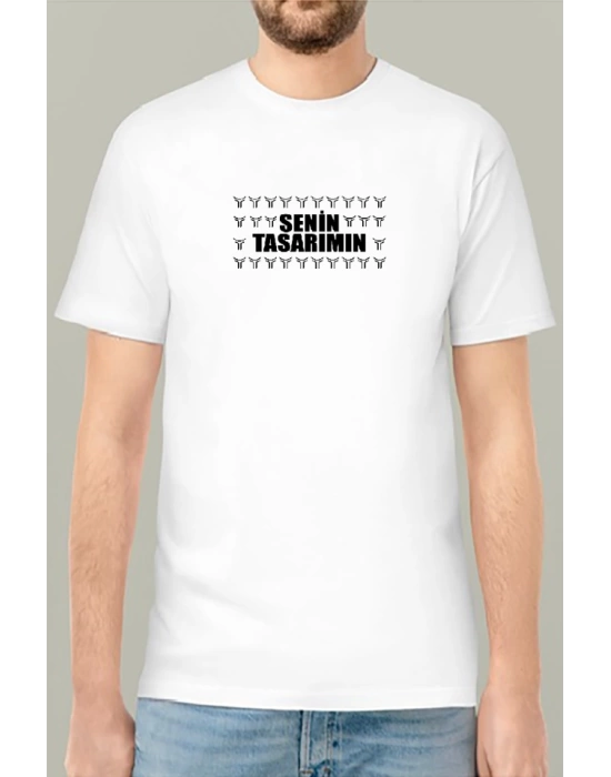 24/1 Düz Ön Sizin Tasarımınız Oversize T-shirt - Beyaz