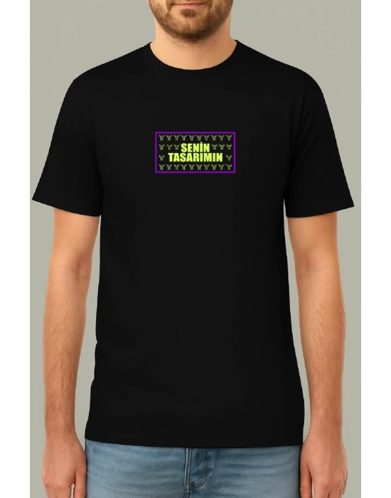 24/1 Düz Ön Sizin Tasarımınız Oversize T-shirt - Siyah
