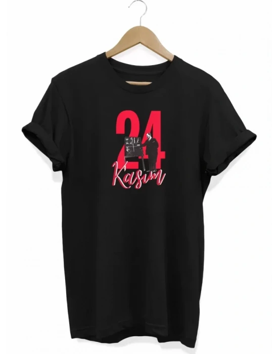 24 Kasım Öğretmenler Günü Baskılı Unisex T-shirt - Siyah