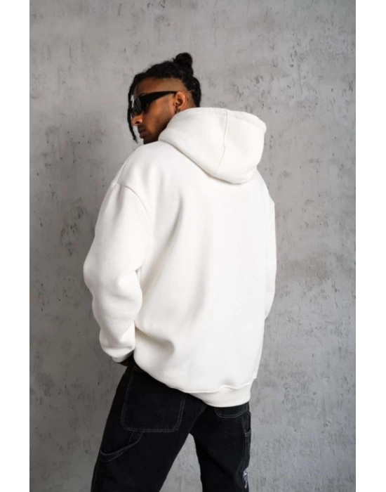 3 İplik Kapşonlu Sweatshirt Hoodie - Beyaz