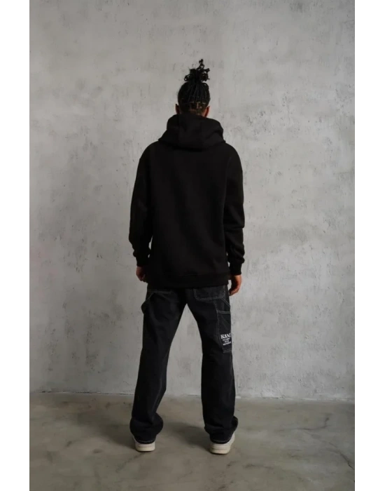 3 İplik Kapşonlu Sweatshirt Hoodie - Siyah