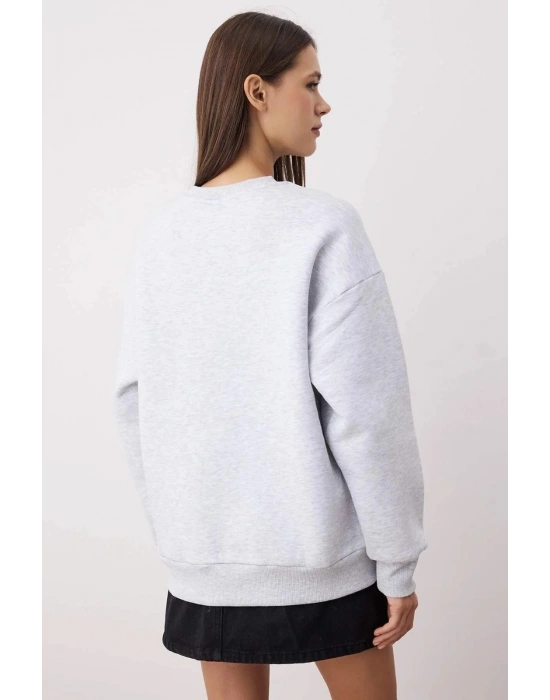 3 iplik şardonlu bisiklet yaka sweatshirt gri