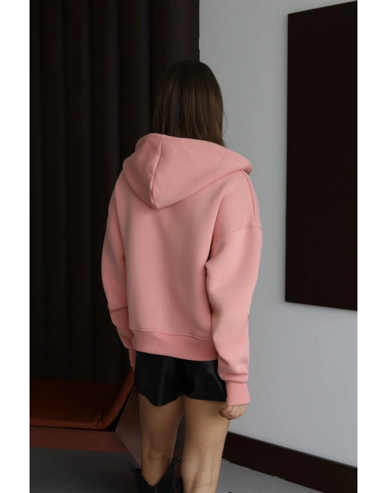 3 iplik şardonlu kapşonlu hoodie frm somon p510437