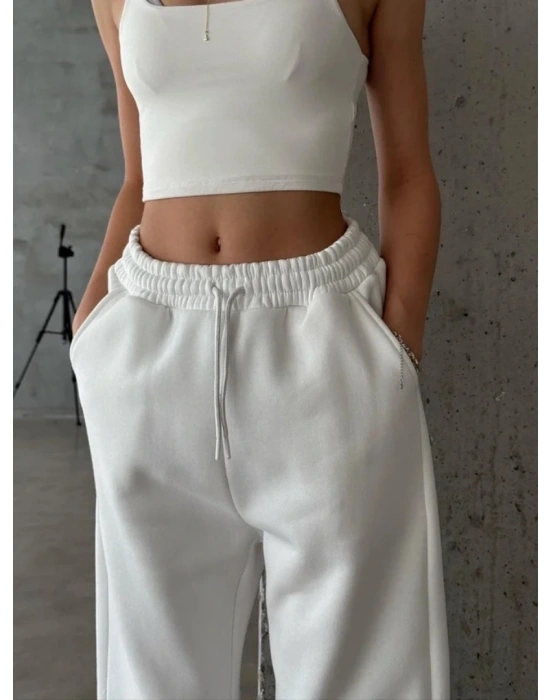 3 iplik şardonlu Lastik paça eşofman beyaz p510439