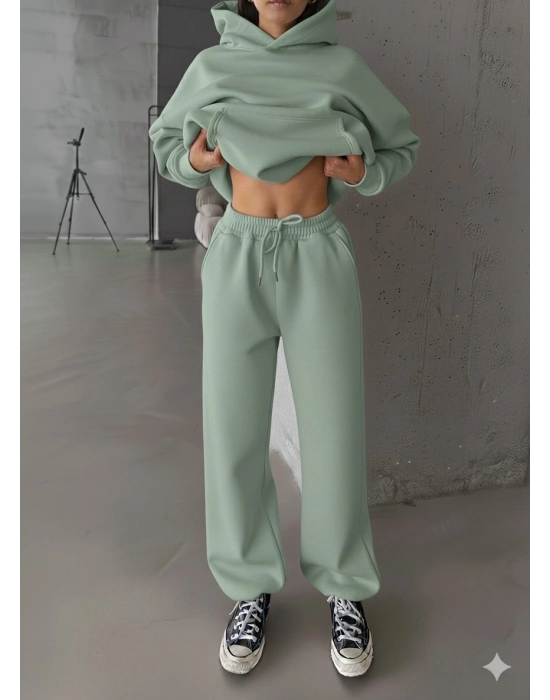 3 iplik şardonlu Lastik paça eşofman mint p510439