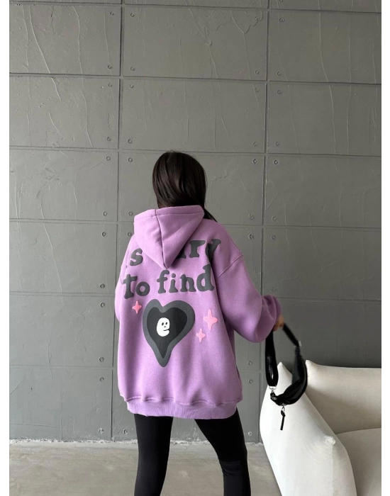 3 iplik şardonlu oversize compact true baskılı sweat mor