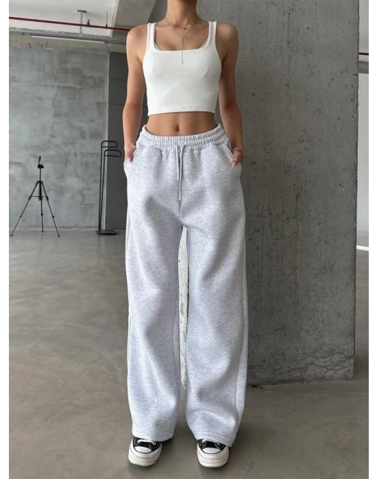 3 iplik şardonlu oversize eşofman gri