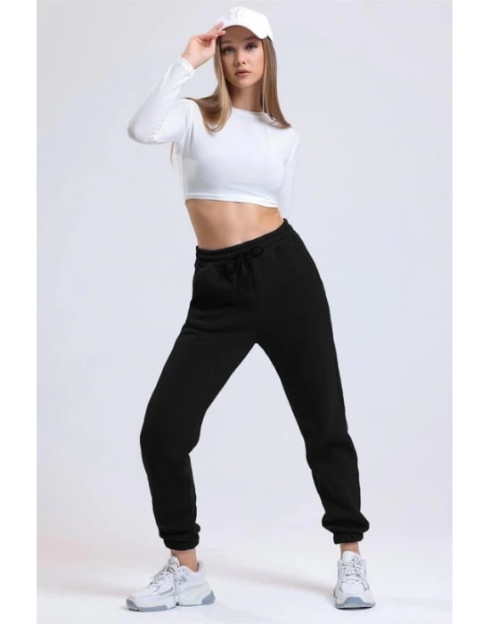 3 iplik şardonlu paça lastikli eşofman siyah is001