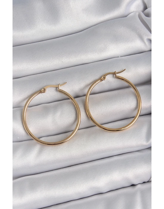 316 Çelik Gold Renk 33 mm Kadın Halka Model Kadın Küpe