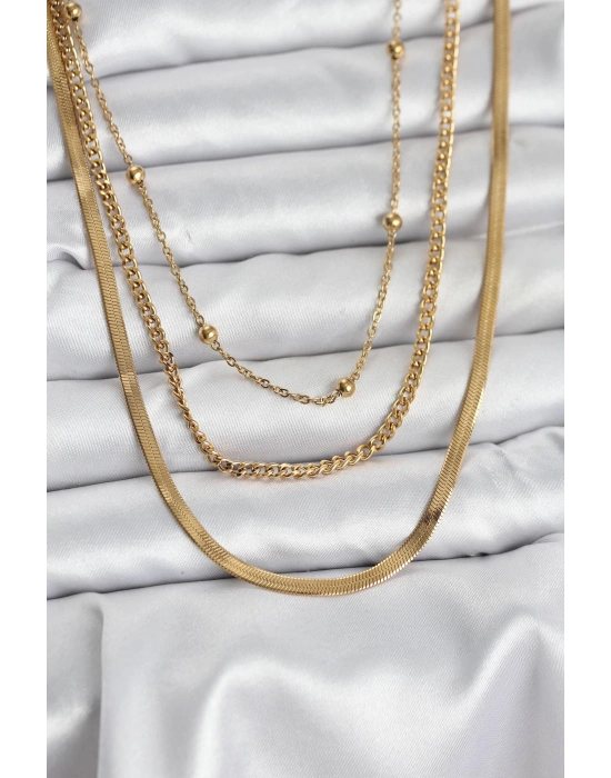 316L Çelik Gold Renk 3lü Kadın Kolye
