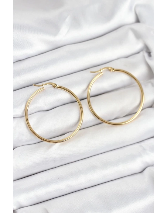 316L Çelik Gold Renk 35 mm Halka Kadın Küpe