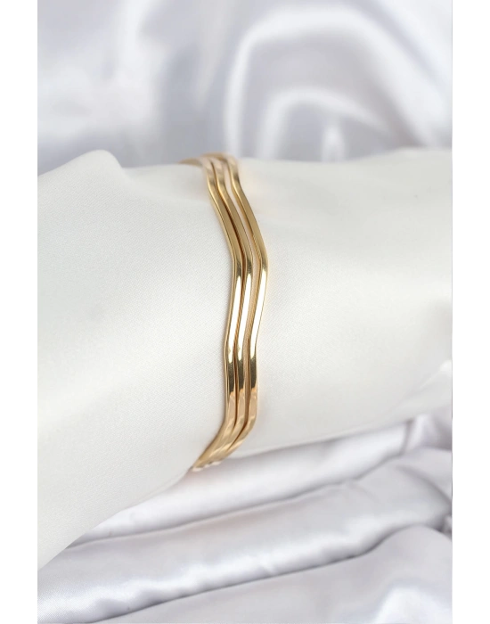 316L Çelik Gold Renk 65 mm Ajda Zikzak Model 3lü Kadın Bileklik