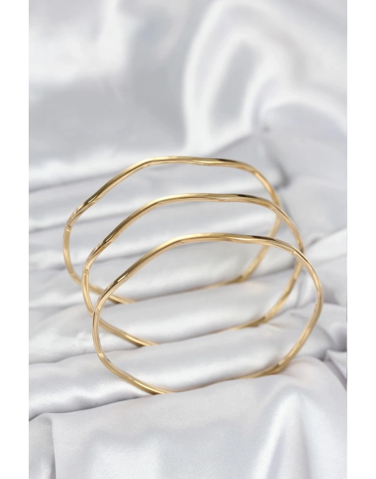 316L Çelik Gold Renk 65 mm Ajda Zikzak Model 3lü Kadın Bileklik