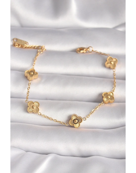 316L Çelik Gold Renk Baby Boy Yonca Model İşleme Detay Kadın Bileklik