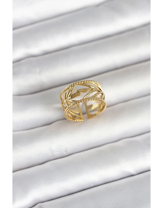 316L Çelik Gold Renk Başak Model Kadın Yüzük