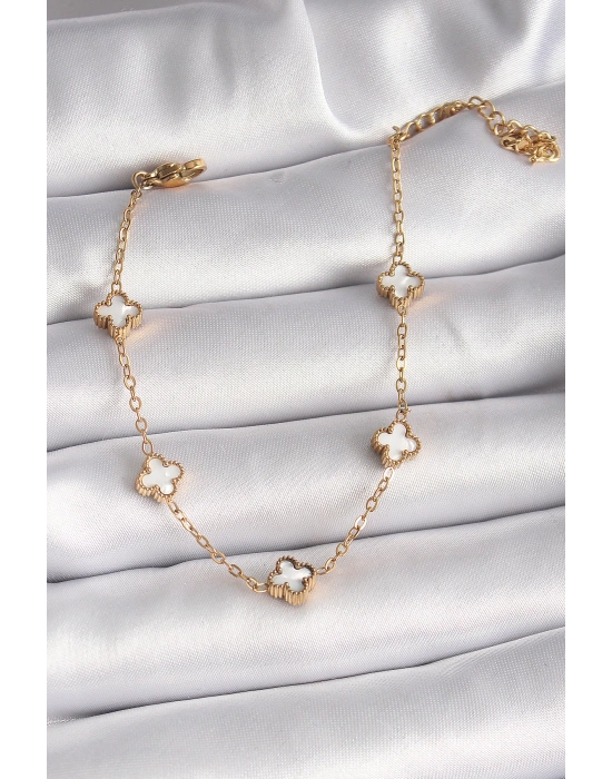 316L Çelik Gold Renk Beyaz Baby Boy Yonca Model Kadın Bileklik
