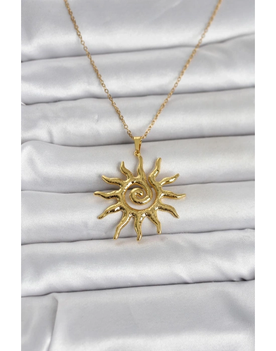 316L Çelik Gold Renk Bohem Güneş Model Kadın Kolye