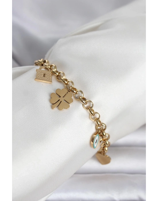 316L Çelik Gold Renk Charmlı Kadın Bileklik