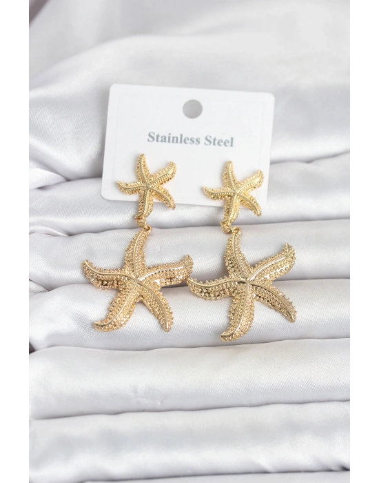 316L Çelik Gold Renk Deniz Yıldızı Model Kadın Küpe