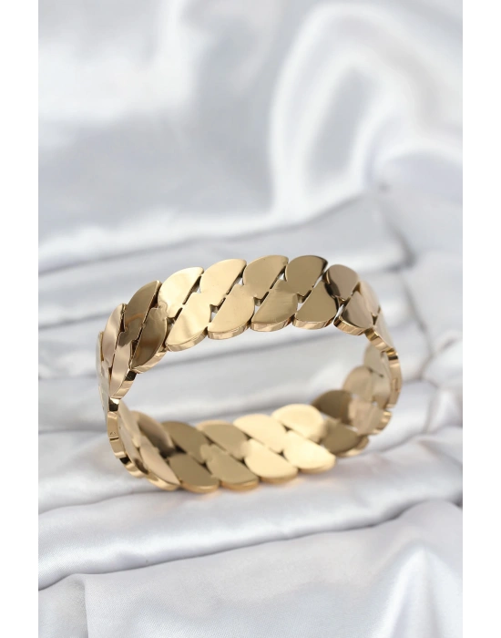 316L Çelik Gold Renk Ezme Zincir Model Kadın Kelepçe Bileklik