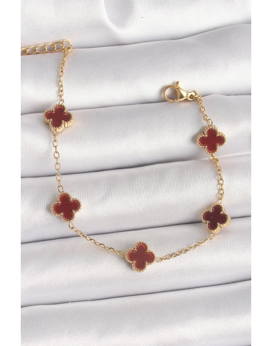 316L Çelik Gold Renk Baby Boy Kahverengi Yonca Model Kadın Bileklik