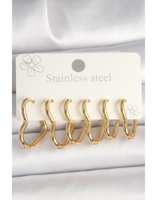 316L Çelik Gold Renk Kalp Model Kadın Küpe Seti