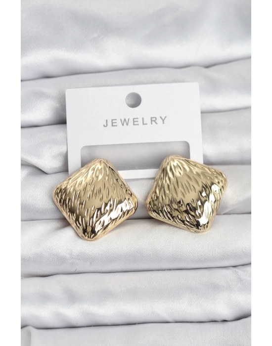 316L Çelik Gold Renk Kare Vintage Kadın Küpe