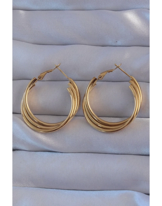 316L Çelik Gold Renk Kıvrımlı Oval Küpe