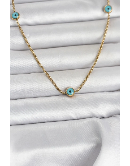 316L Çelik Gold Renk Nazarlı Model Kadın Kolye