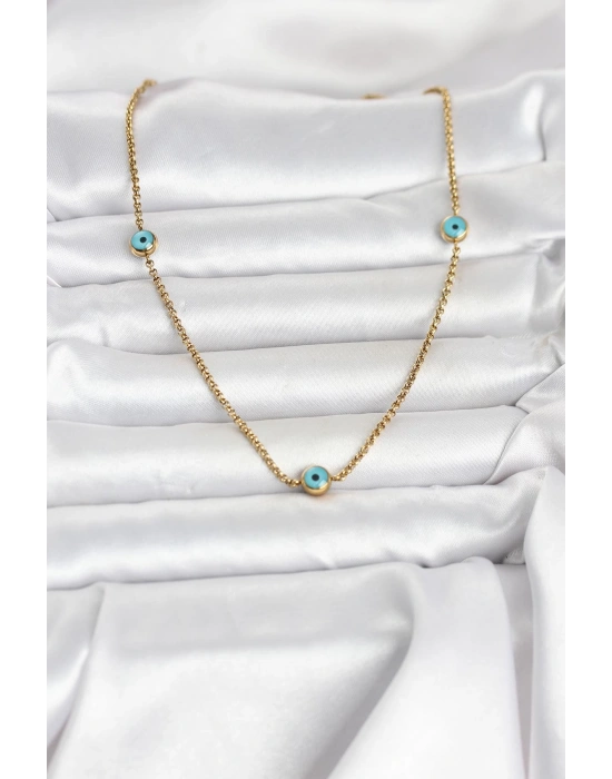 316L Çelik Gold Renk Nazarlı Model Kadın Kolye